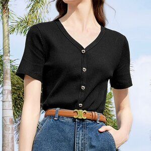 (2for$10) BETU V-Neck Ribbed Black Tee